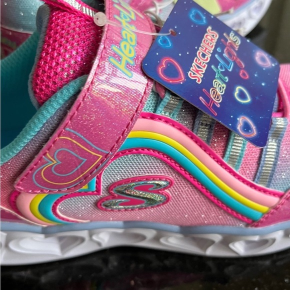 Sketchers Heart Light Up Shoes Pink Glittery Sneakers White Sole - Picture 8 of 16